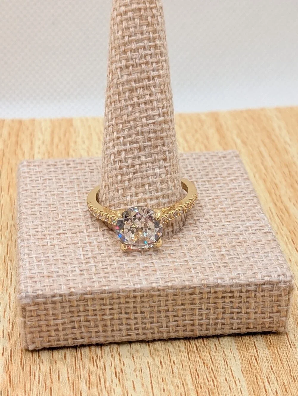 Gold Solitaire CZ Starement Ring - Sparkling Clear Stone
